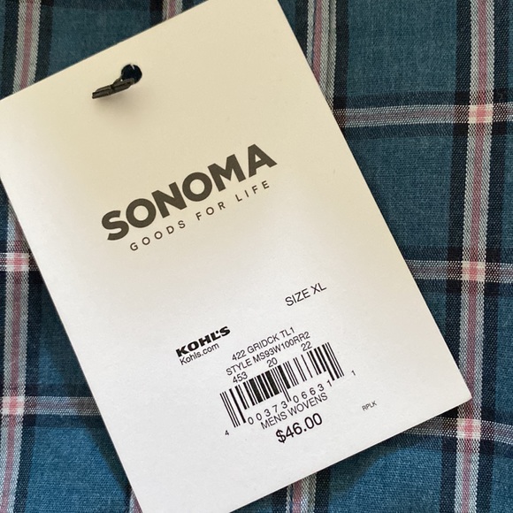 Sonoma Blue Gridlock Plaid Long Sleeve Button Up Shirt Men's XL NWT - Picture 6 of 8